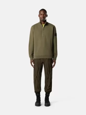 Regular-Fit-Sweatshirt mit halbem Reißverschluss und gerippten Einsätzen