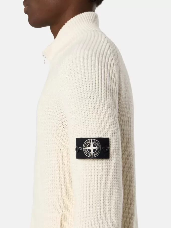 Reißverschluss-Pullover mit Taschen und Fischerrippenmuster