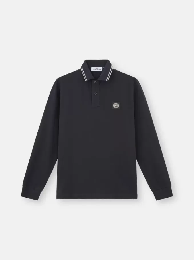 Schmal geschnittenes Langarm-Poloshirt mit Streifendetails