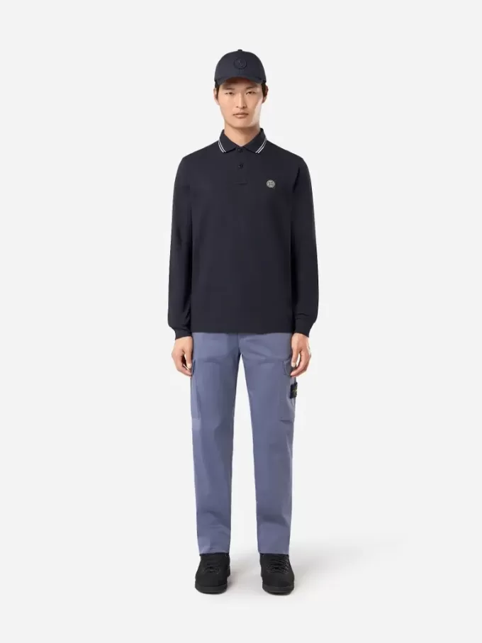 Schmal geschnittenes Langarm-Poloshirt mit Streifendetails