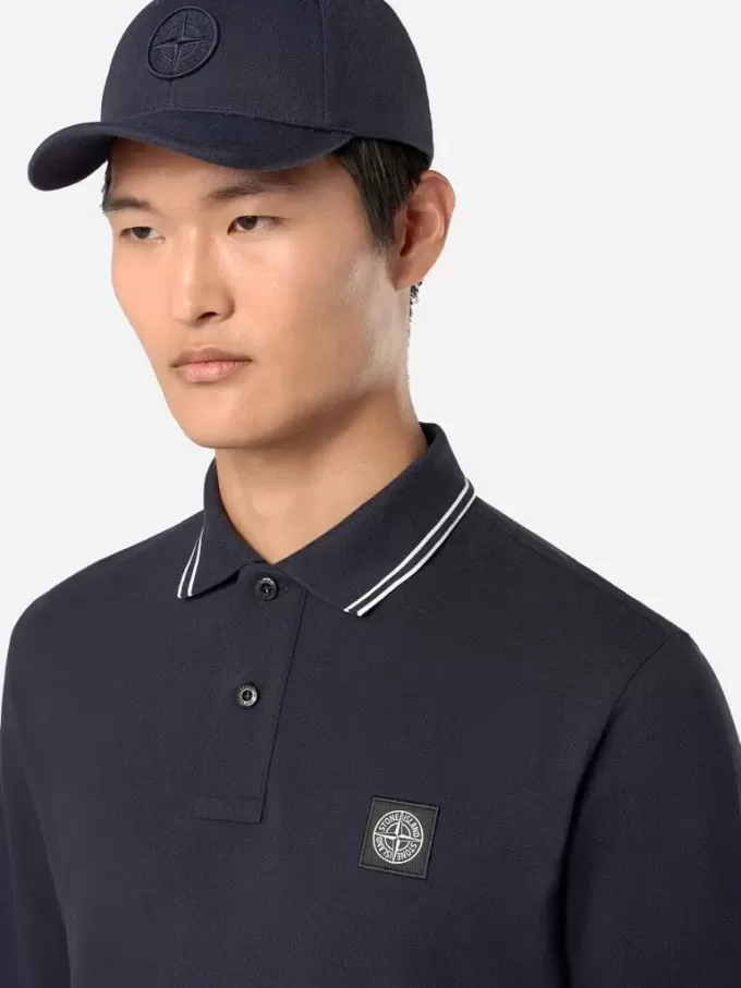 Schmal geschnittenes Langarm-Poloshirt mit Streifendetails